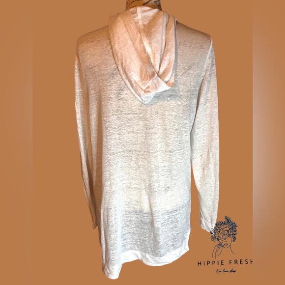 Tahari 100% Linen White Open Front Lightweight Cardigan with Hood M - Picture 3 of 5